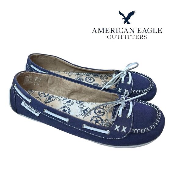 American Eagle Women's Navy Canvas Slip-on Moc Style Loafers 10 - Picture 2 of 6